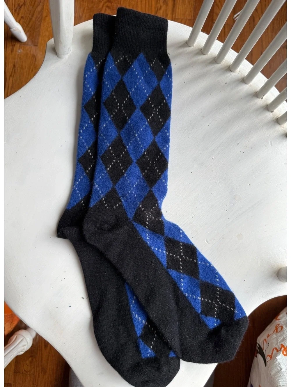 Classic Blue and Black Argyle Knee High Socks